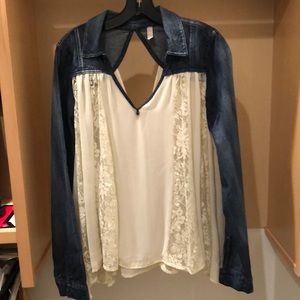 Free People Jean and Lace Top